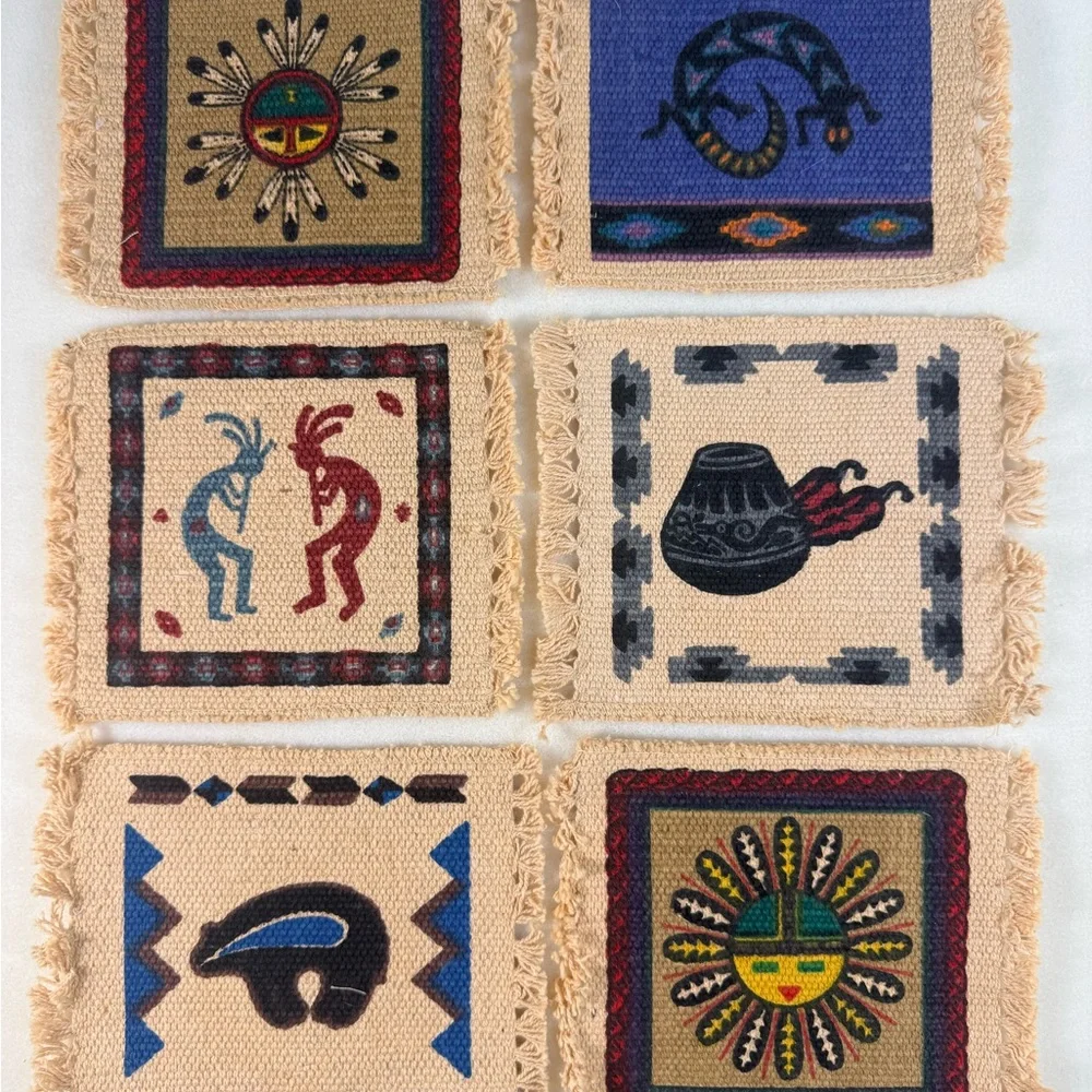 Native-Inspired Woven Coaster Set of 6— Multi Color